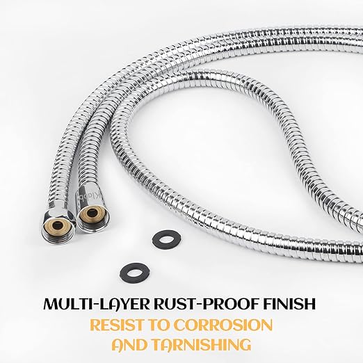 خرطوم دش للاستحمام بطول 2 متر مصنوع من الستانلس ستيل مع وصلة عالمية G1/2، يتضمن مانعات تسريب مع تصميم مرن ومقاوم للالتواء.