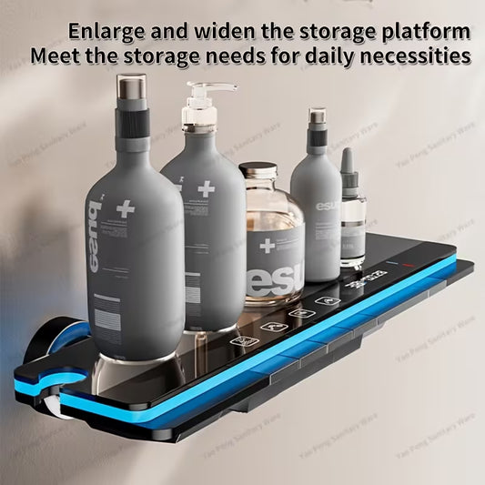 خلاط دش بيانو 2 في 1 مع رف زجاجي – نظام تحكم بأربع وظائف (دش مطري، سماعة يد، صنبور، شطاف) – لون رمادي معدني فاخر