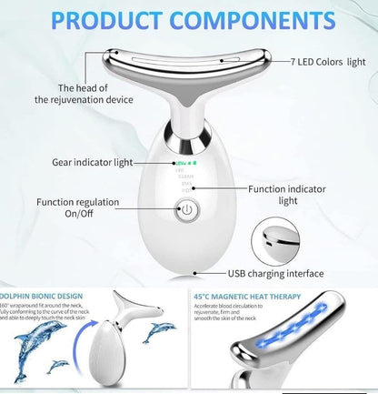 المضادة للتجاعيد مدلك الوجه الرقبة الوجه جهاز الجمال شد الجلد جهاز شد الوجه تقليل الذقن المزدوجة أداة العناية بالبشرة 7 ألوان