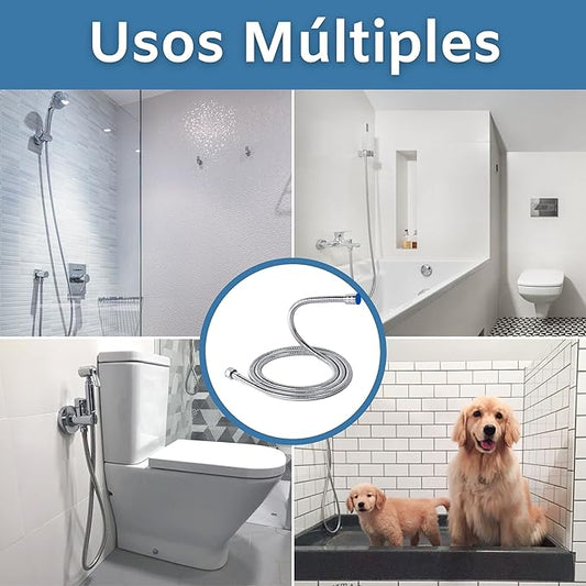 خرطوم دش للاستحمام بطول 1.5 متر مصنوع من الستانلس ستيل مع وصلة عالمية G1/2، يتضمن مانعات تسريب مع تصميم مرن ومقاوم للالتواء.