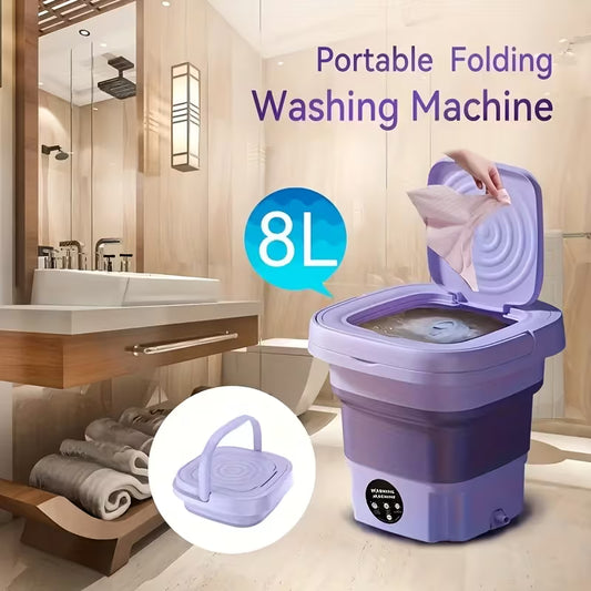 💜 غسالة محمولة قابلة للطي + عصارة مدمجة – 8 لتر / 10 لتر – الحل السحري للغسيل السريع والمريح! 🔥