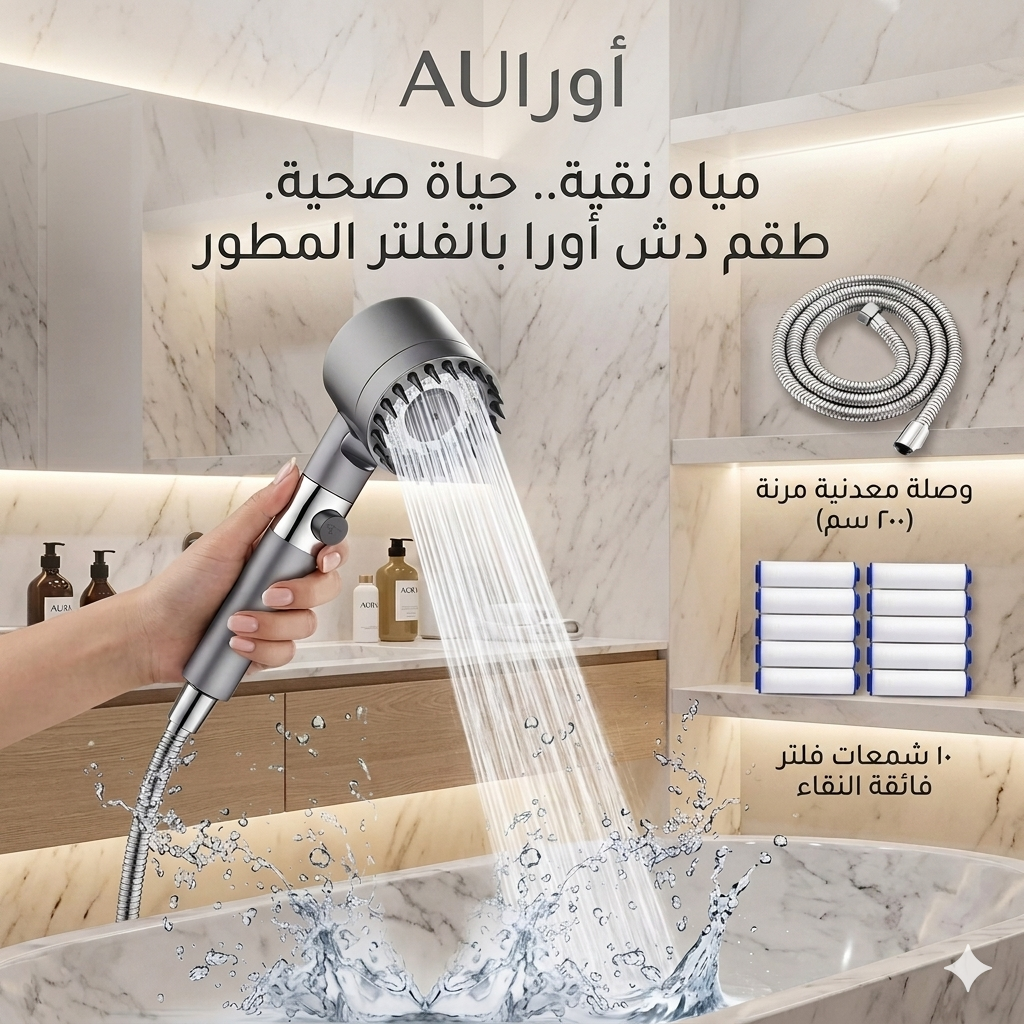 طقم دش الذكي المطور - الباقة الشاملة Aura (رأس دش + وصلة 2 متر + 10 فلاتر نقاء)
