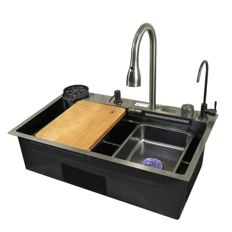 حوض مطبخ سمارت 336 مقاس 75 × 46 سم بخلاط شداد و خلاط شلال وقورمة و ضاغط صابون و مغسلة أكواب و الصرف