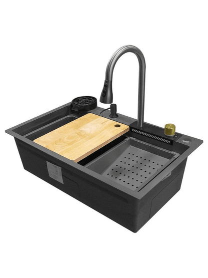 حوض مطبخ سمارت 336 مقاس 75 × 46 سم بخلاط شداد و خلاط شلال وقورمة و ضاغط صابون و مغسلة أكواب و الصرف