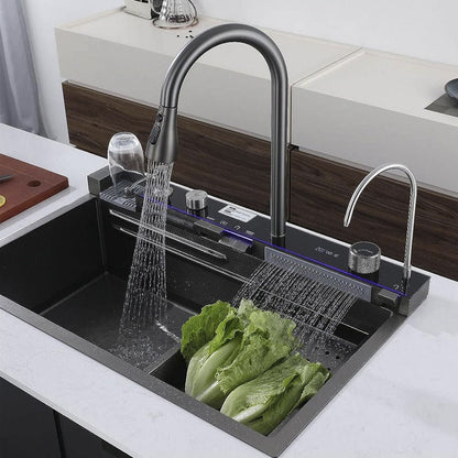 حوض مطبخ سمارت  عدد 5 زرار مقاس 75 × 46 سم بخلاط شداد و خلاط شلال و قورمة و ضاغط صابون و مغسلة أكواب و حنفية فلتر و الصرف